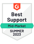 Best Support - G2 Crowd Badges - Summer 2023