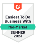 Easiest To Do Business With - G2 Crowd Badges - Summer 2023 Easiest To Do Business With - G2 Crowd Badges - Summer 2023